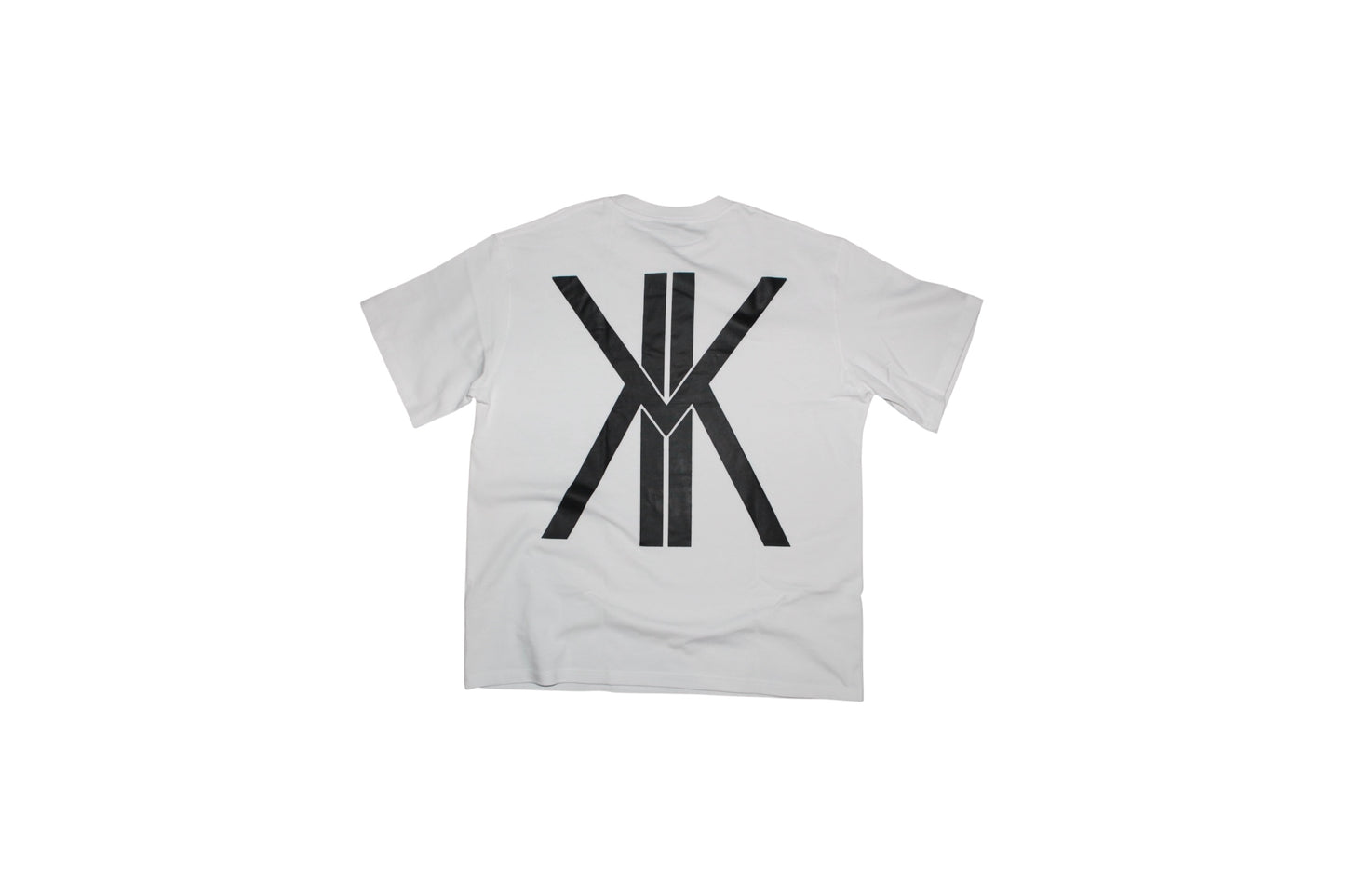 White shirt, with white lettering and black logo
